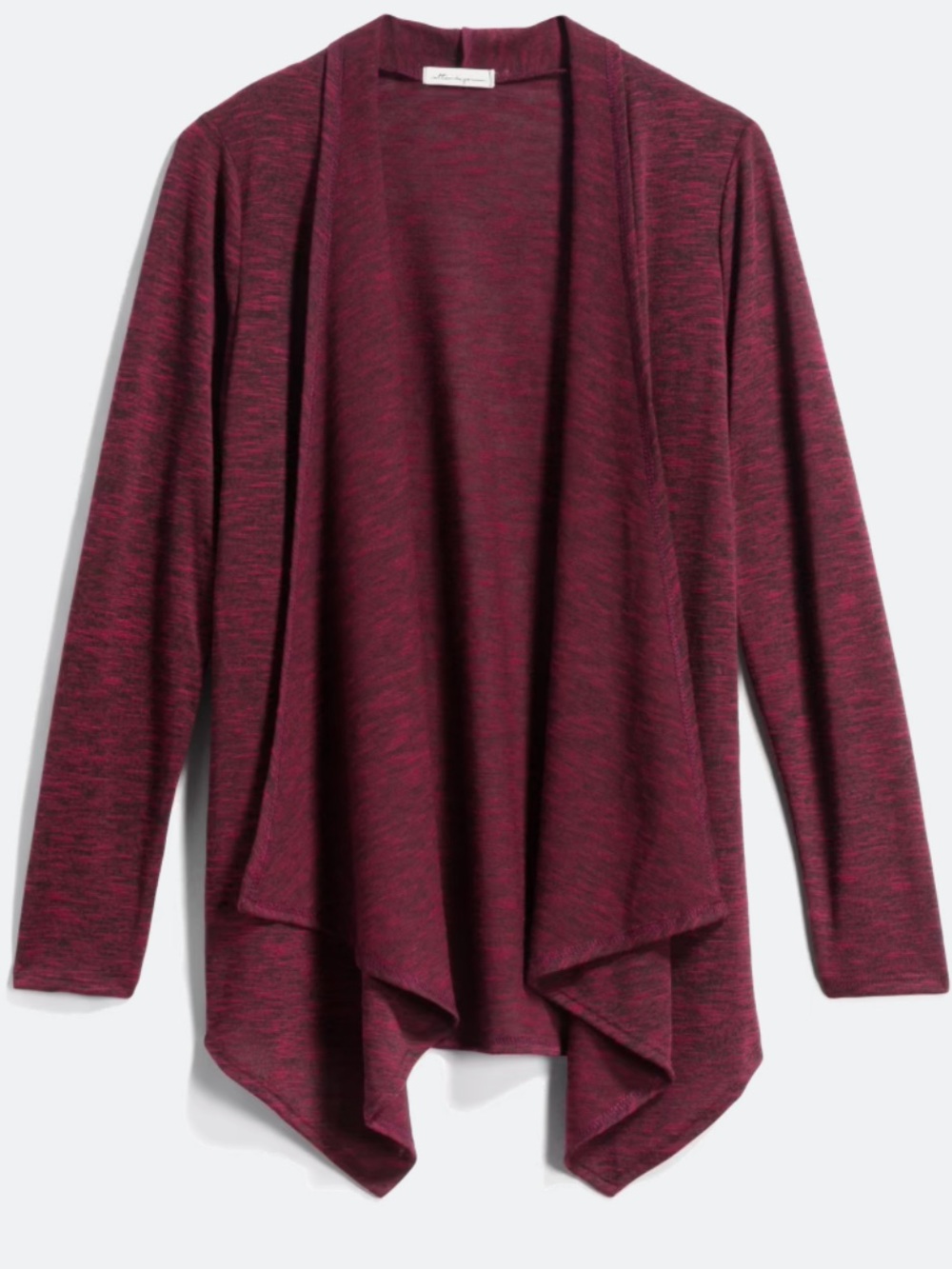 Cotton Emporium Open-Front Draped Cardigan - Burgundy Heather